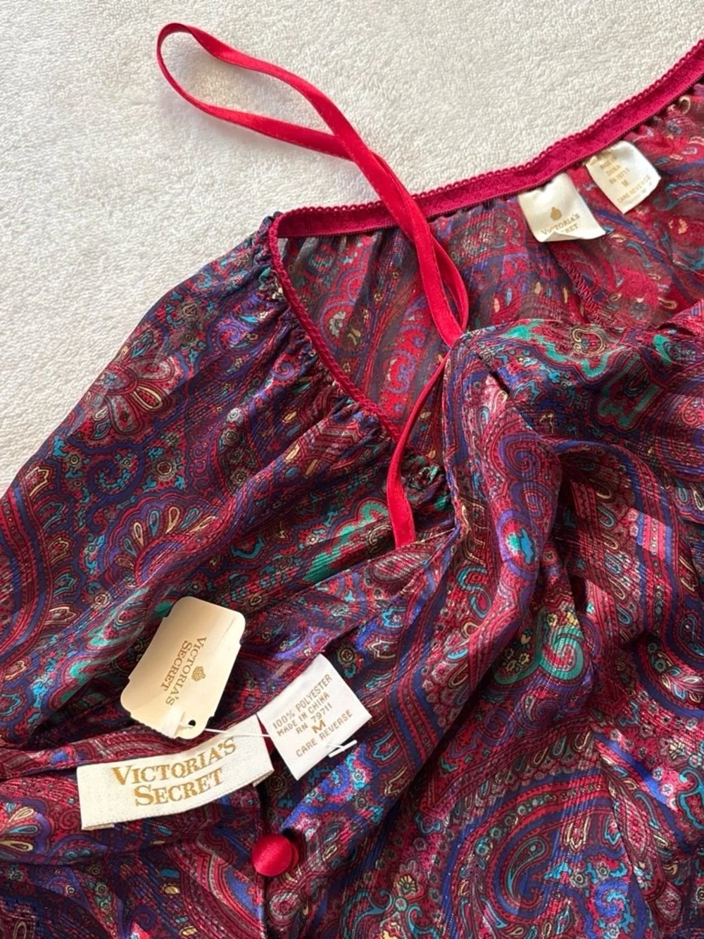 NWT VTG Victoria's Secret Gold Label Red Multicolor Paisley Corset Cami Shorts M